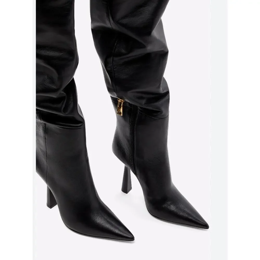 Good American Carla Black Faux Leather Over The Knee Slouchy Boots Women's 7.5 - Picture 4 of 9